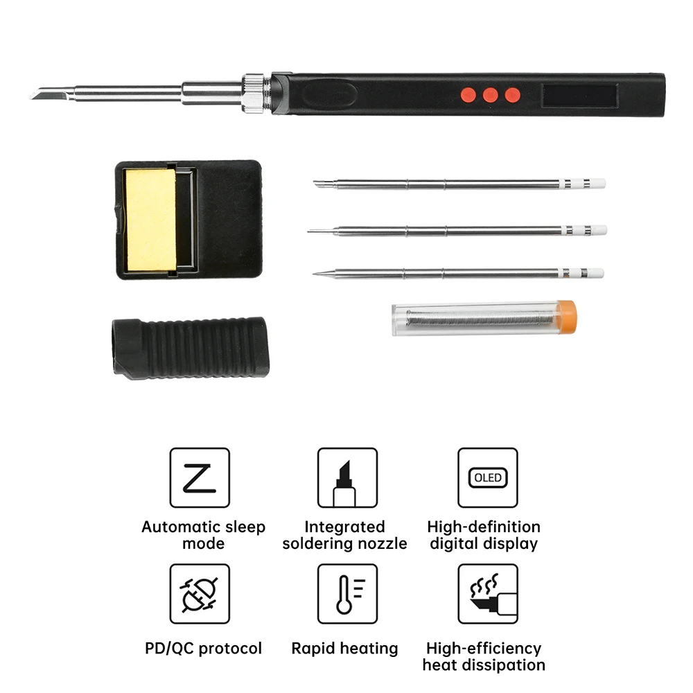 T12 Smart Portable Soldering Iron OLED Mini Soldering Iron Kit PD65W Fast Charging Power Supply Dual Interface Type-C + DC5521
