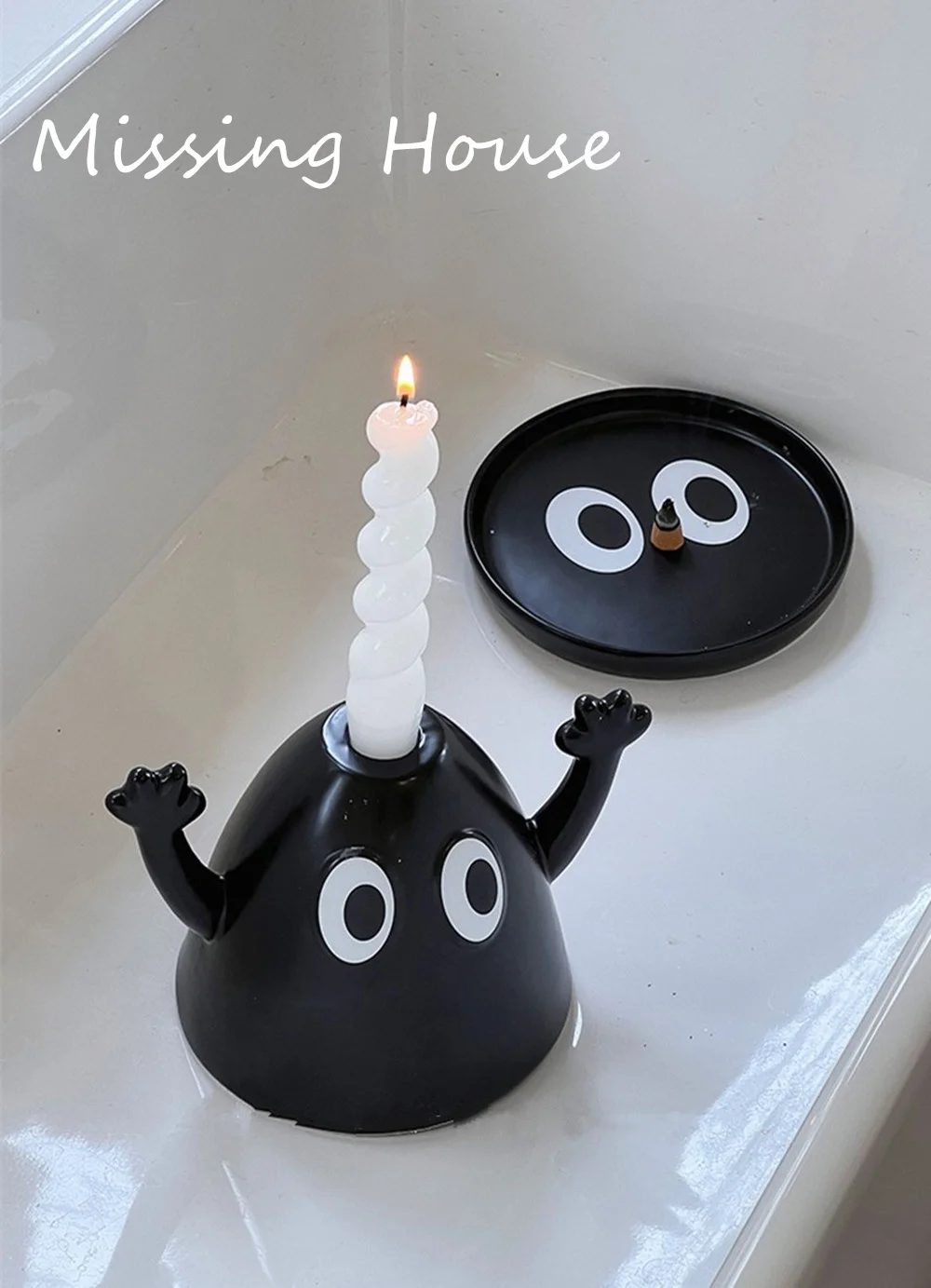 Funny Black Eyes Hands Up Candlestick Candle Stand with Tray Tower Incense Mosquito Cover Multifunctional Gift Festival