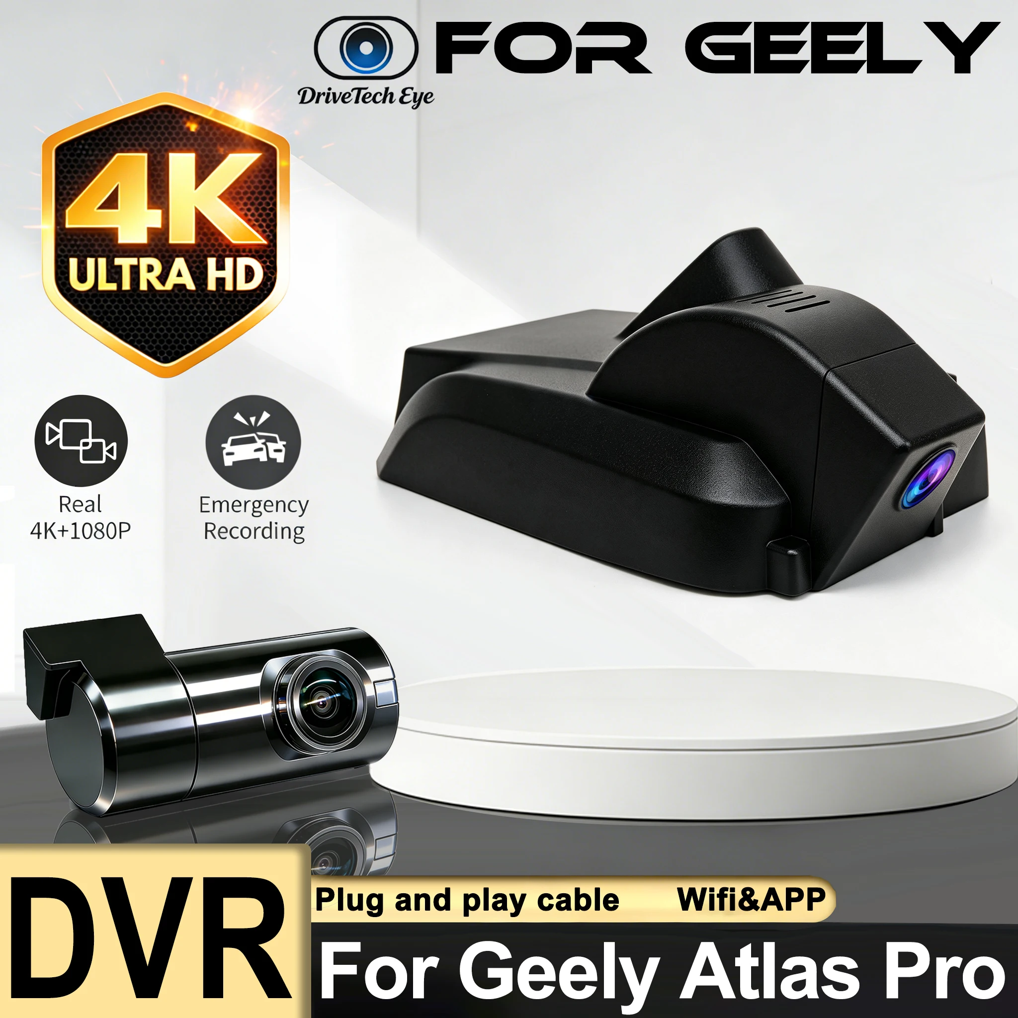 Plug and play UHD Car DVR Video Recorder Dash Cam Camera Cycle Recording For Geely Atlas PRO STAR ZONE APP WIFI Control USB Port