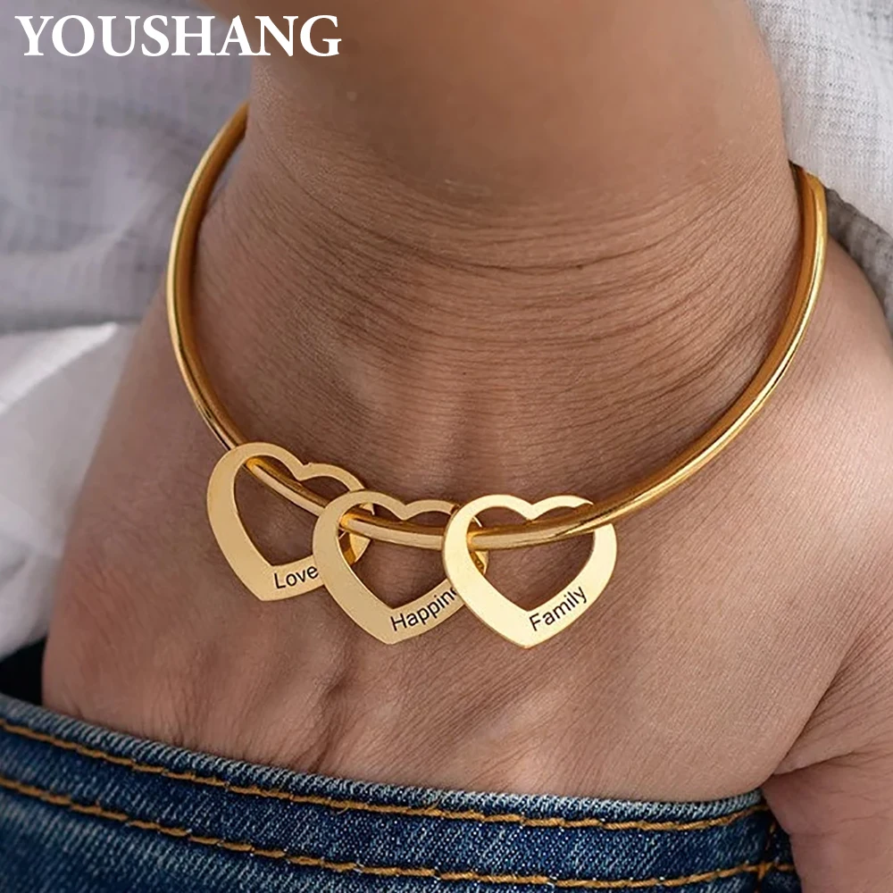 

Персонализированный браслет из нержавеющей стали с несколькими именами в форме сердца, с гравировкой семейных имен, подарок для любимых людей
