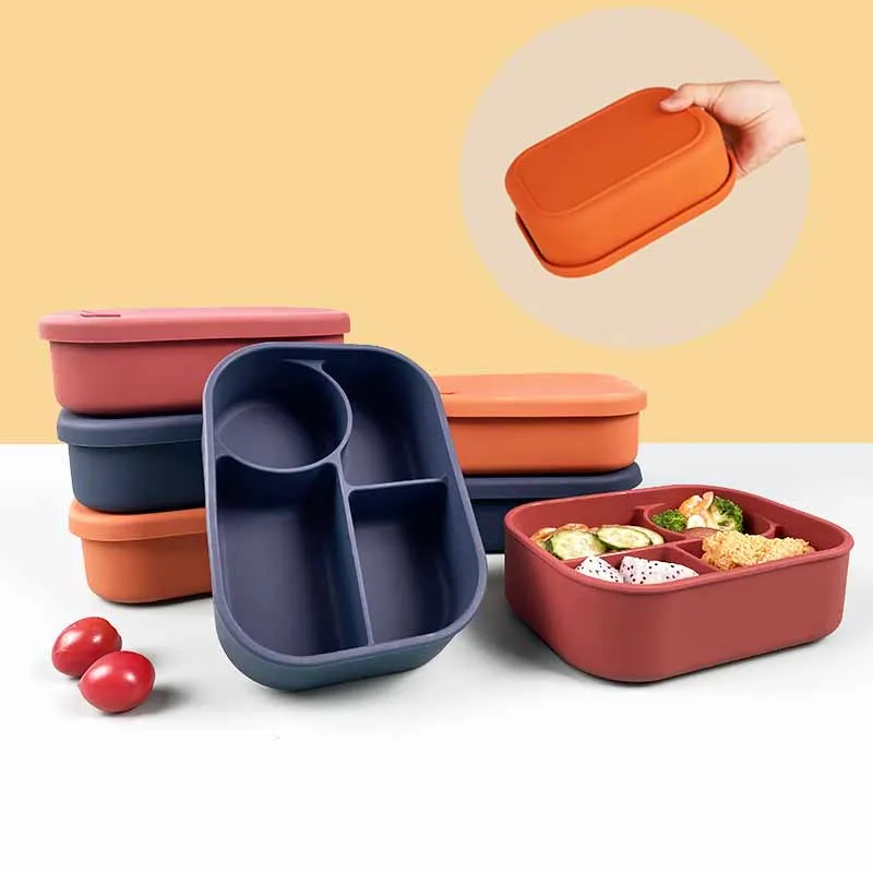 Silicon Lunch Box Microwave Oven Heating Crisper Storage Box Portable Grid Sealed Lunch Bento Box Prevent Odor Food Lunchbox