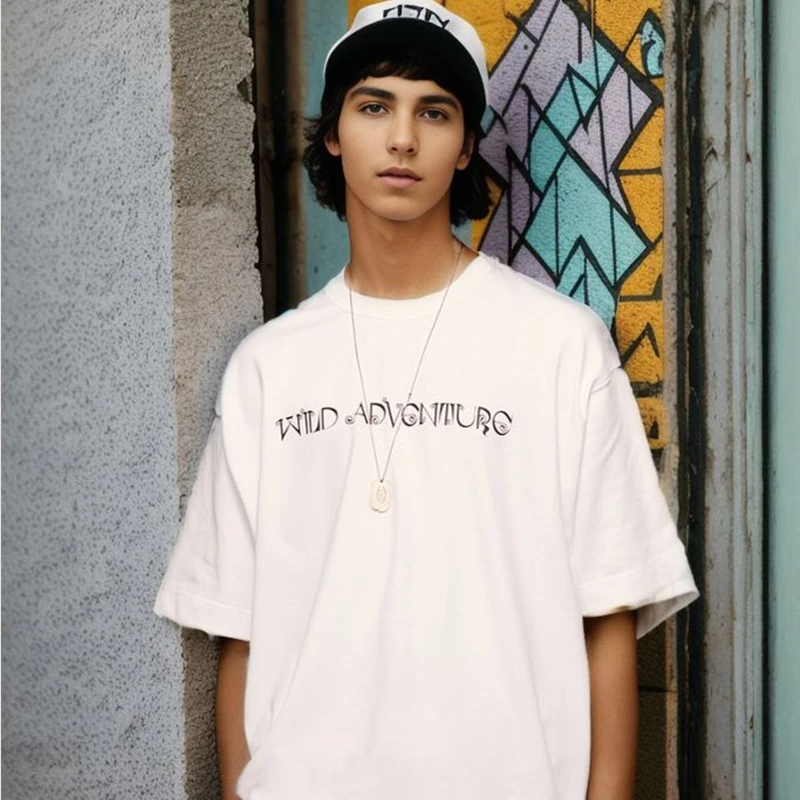 UPRAKF Cotton T Shirt Streetwear Hip Hop O Neck Oversize Tees Short Sleeve Wild Adventure Letter Print Unisex Tops Korean Style