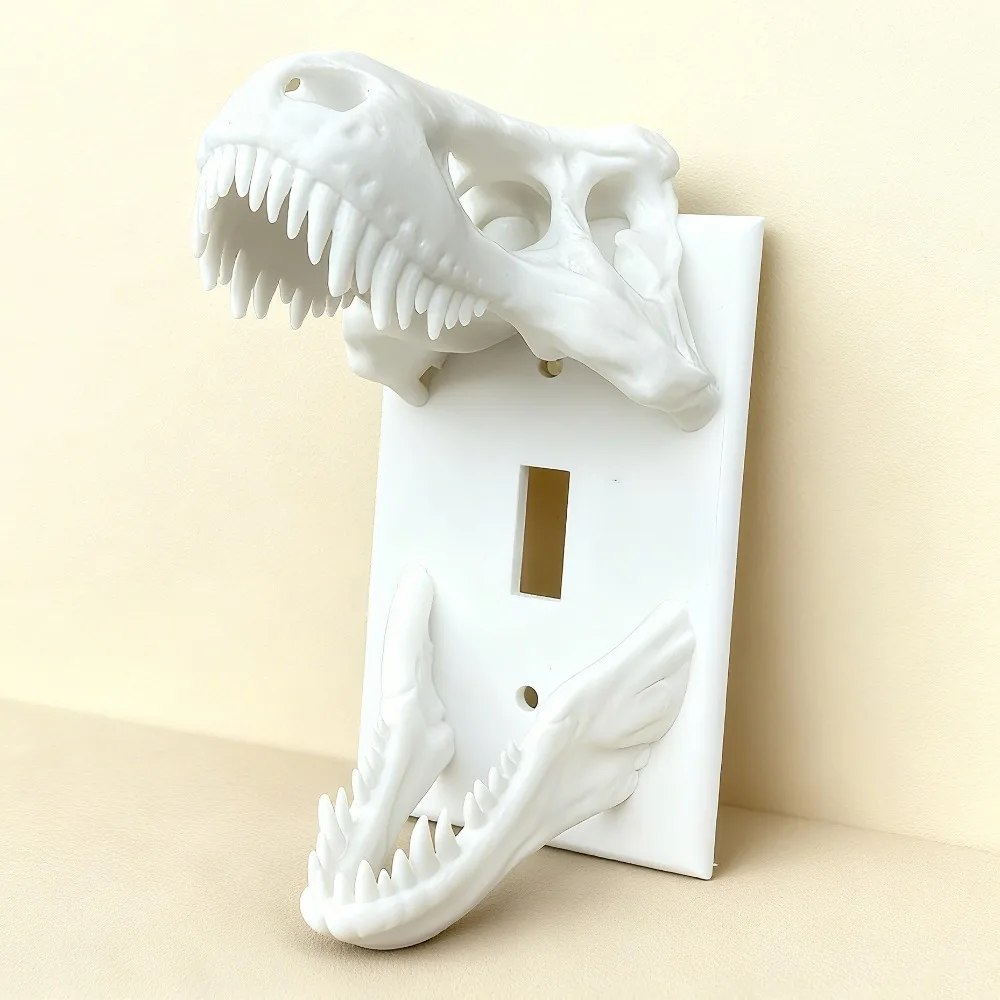3D Printed Tyrannosaurus Rex Shaped Switch Cover Decorative Hollow Black Eyes Light Switch Cover Plastic Gothic Style