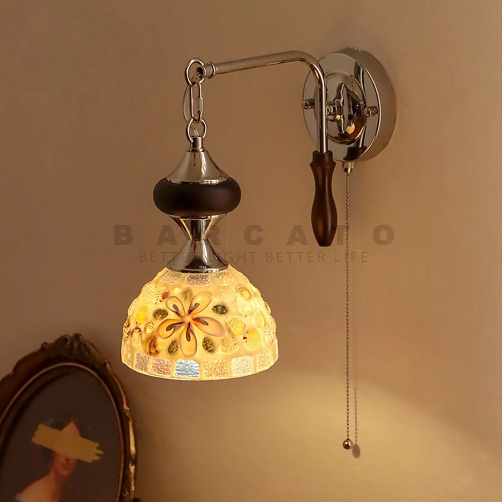 

Французский дизайн, настенный светильник в виде ракушки, светодиодный E27, ваби-саби, художественный декоративный настенный светильник в стиле барокко, фон для спальни, прикроватной лестницы