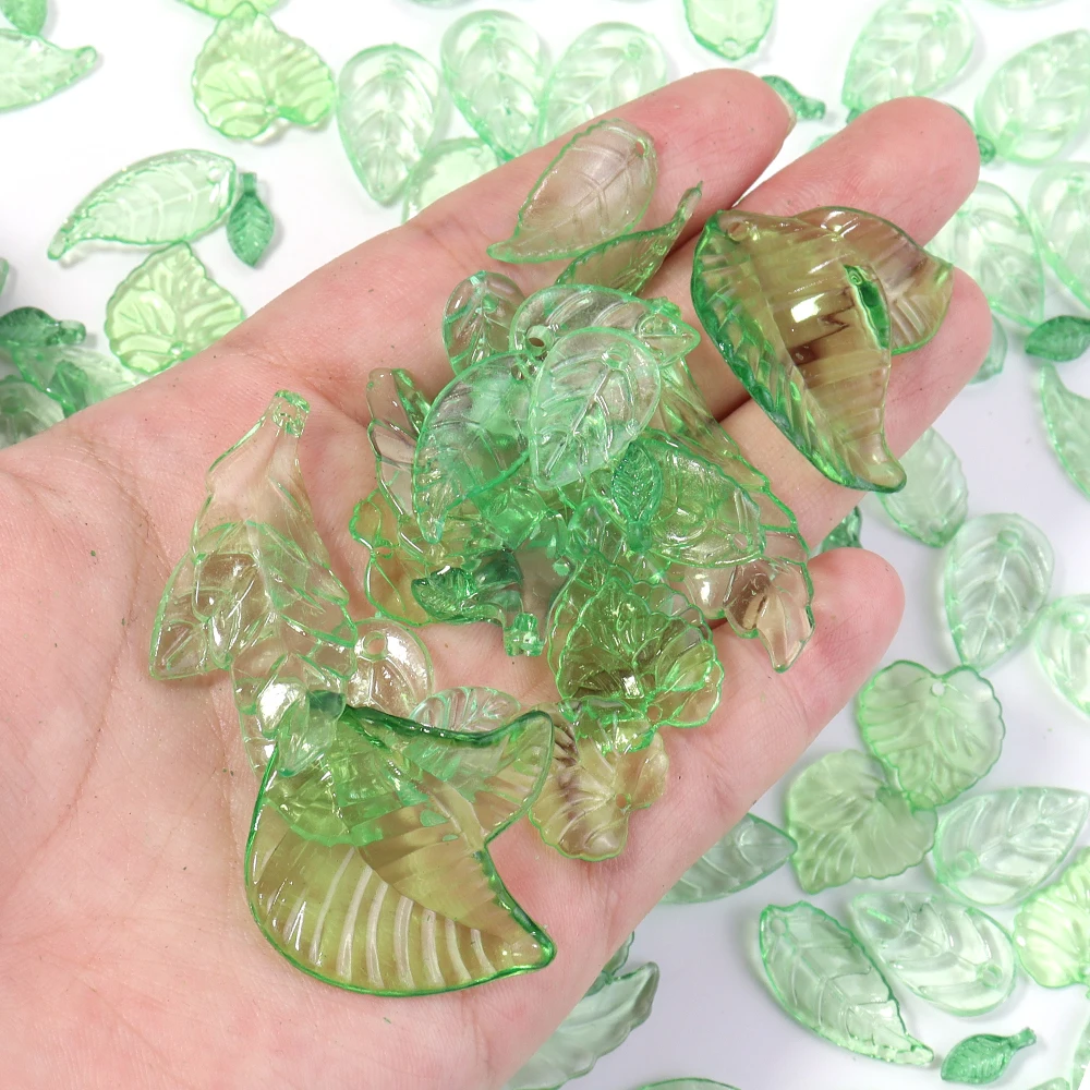 20/100pcs/lot Acrylic Leaf Beads Transparent Leaf Charms With Hole Loose Beads For Earrings Bracelet DIY Jewelry Making Supplies - view 2