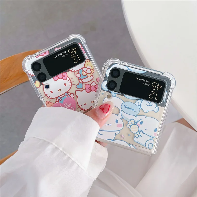 เคสซิลิโคนลายการ์ตูน Hello Kitty สำหรับ Samsung Z Flip5 4ฝาหลังกันกระแทกเหมาะสำหรับ Samsung Galaxy Z เคสนิ่มแบบใส3