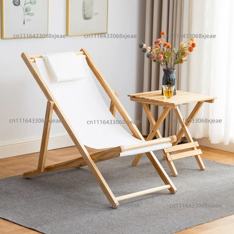 Beach Chair Solid Wood Folding Leisure Adult Chair Lunch Break Canvas Balcony Chair