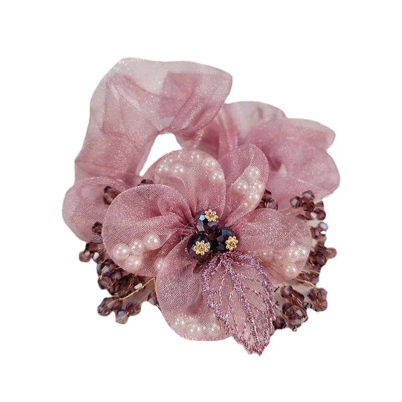 New Organza Flower Accessories Coletero Grande Para Cabello   Scrunchies  Резинки Для Волос  Crystal Hair Rope for Women's