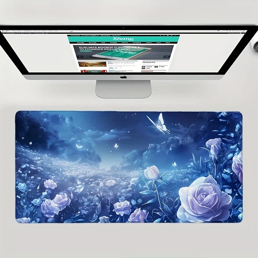 Starry Sky Rose Pattern Extended Mouse Pad Non-Slip Rubber Gaming Keyboard Mat for Office and E-Sports