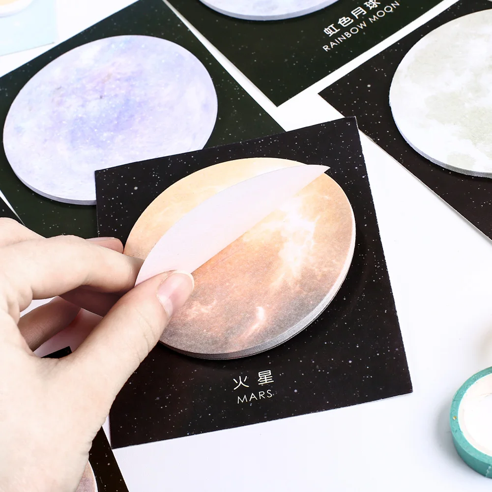 Novità Round Star Shape Sticky Notes Cute Kawaii Planet Memo Pad Earth Moon Post Notepad Kids estetica Stationery Index Tab 3D