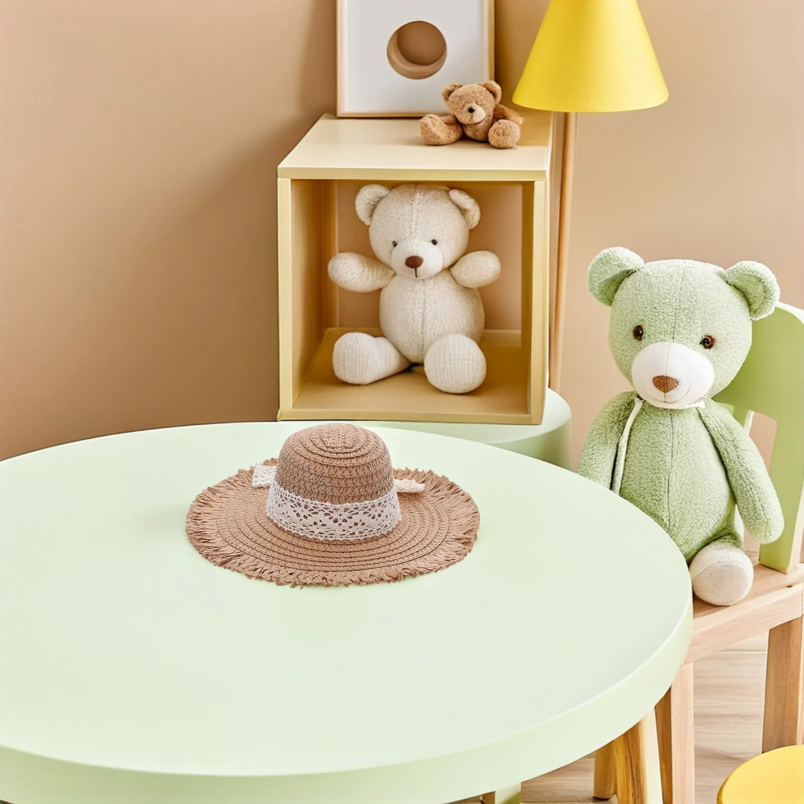 Small Straw Bucket Hat Fine Crafted with Soft Lace Strap for Simulation Scene Decor Creative Piece