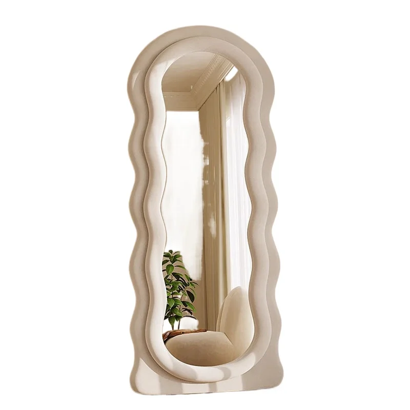 

celebrities full body light luxury floor mirror, home girls bedroom fitting glass mirror, cream wind special shape