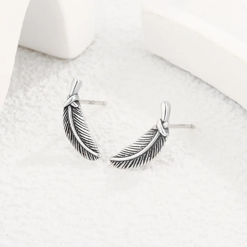 925 Sterling Silver Feather Stud Earrings For Women  Engagement Wedding Elegant Fine Jewelry Accessories 2024 Trend Jewellery