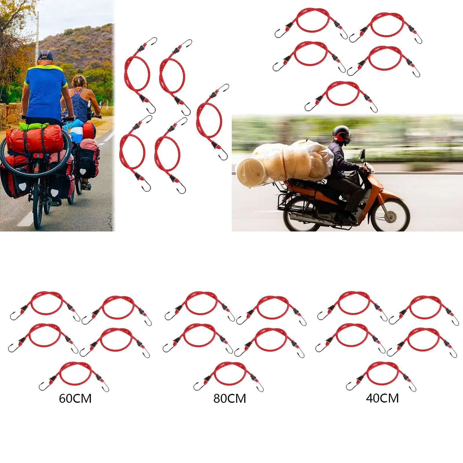 

5 Pieces Bungee Cords with Hooks Mixed Colors Bike Rear Bungee Straps for Storing Packages Fastening Items Cycling Travel Cargo