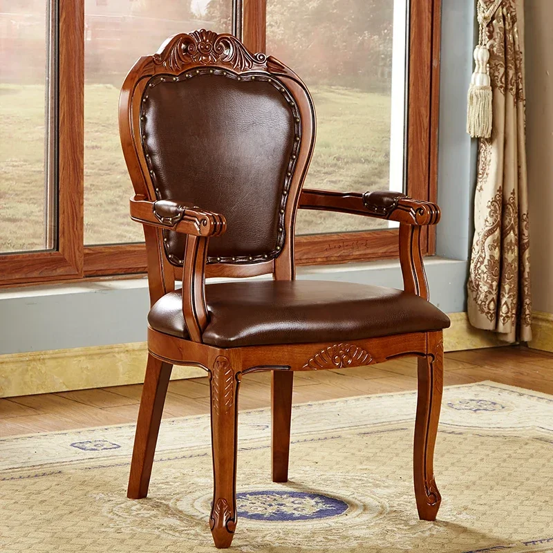 Home Arm Rest Dining Chairs Waterproof Fancy Wood Throne Dining Chairs Modern Leather Chaises Salle Manger