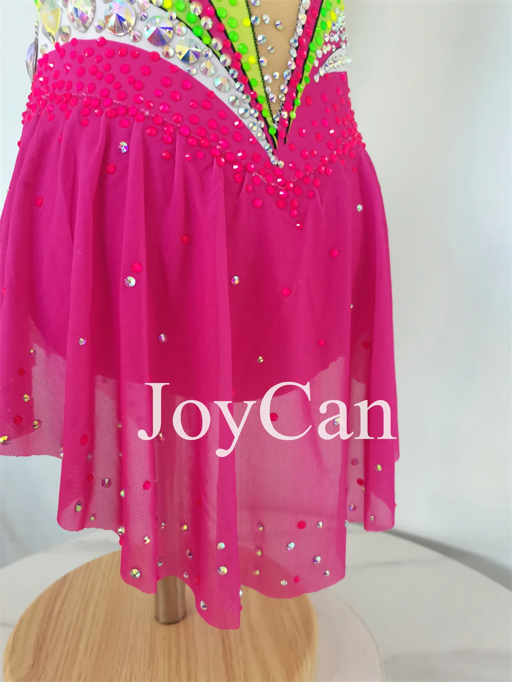 JoyCan-فستان التزلج على الجليد للفتيات ، سبانديكس ، شبكة مطاطية ، أحمر ، ملابس الرقص المنافسة ، حسب الطلب