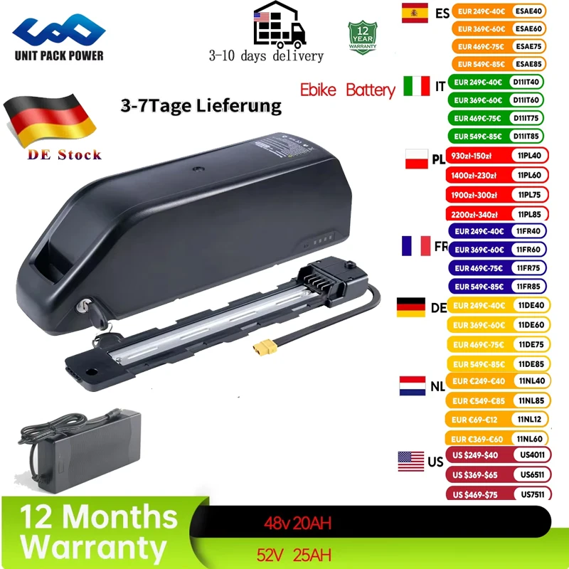 

New Hailong Polly 48V 52V 26ah Ebike Battery for 0-2000W Electric Bicycle Bateria Pack Electric Bike Hailong Lithium Battery