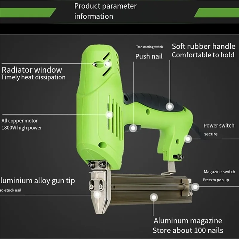 BHTS-Strumento elettrico per unghie Cucitrice per chiodatura Kit di strumenti per cucitrice Accessori per utensili per la lavorazione del legno Spina europea per chiodo dritto F30