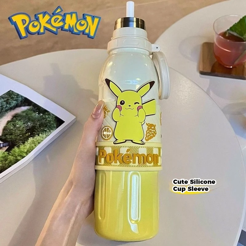 البوكيمون بيكاتشو أنيمي Kawaii 700mL 304 الفولاذ المقاوم للصدأ سعة كبيرة كوب معزول مع القش مفاجأة هدية لمحبي أنيمي