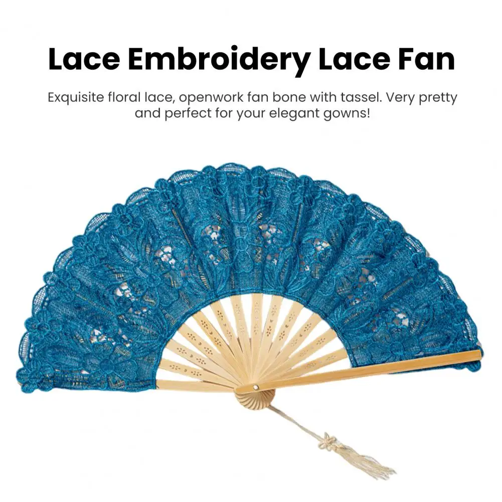 Handheld Fan European Folding Fan Vintage Lace Folding Fan with Tassel Hollow Ribs European Dance Performance Party for Women