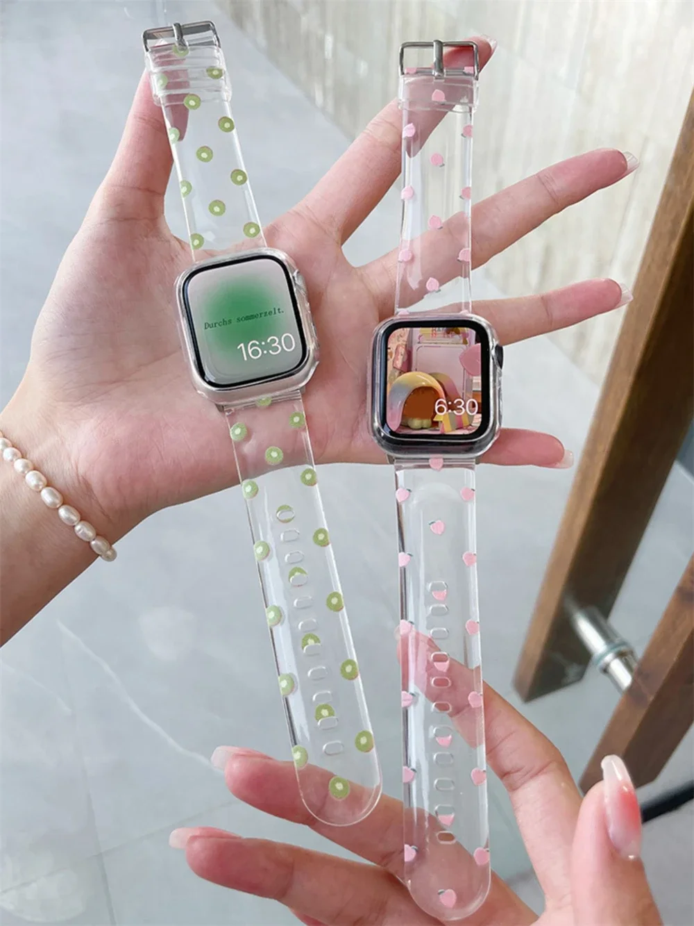 New Fruit Transparent Strap + Case For  Watch Band 38 42 40 44mm Cute Summer For iWatch 49Ultra 7 6 5 41 45 Women Bracelet