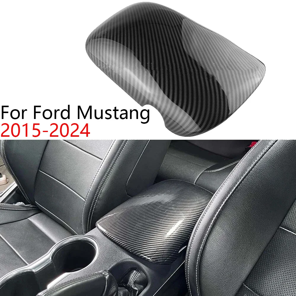 Car Armrest Box Cover For Ford Mustang 2015-2024 ABS Carbon Fiber Center Console Protector Cover Trim Car Interior Accessories