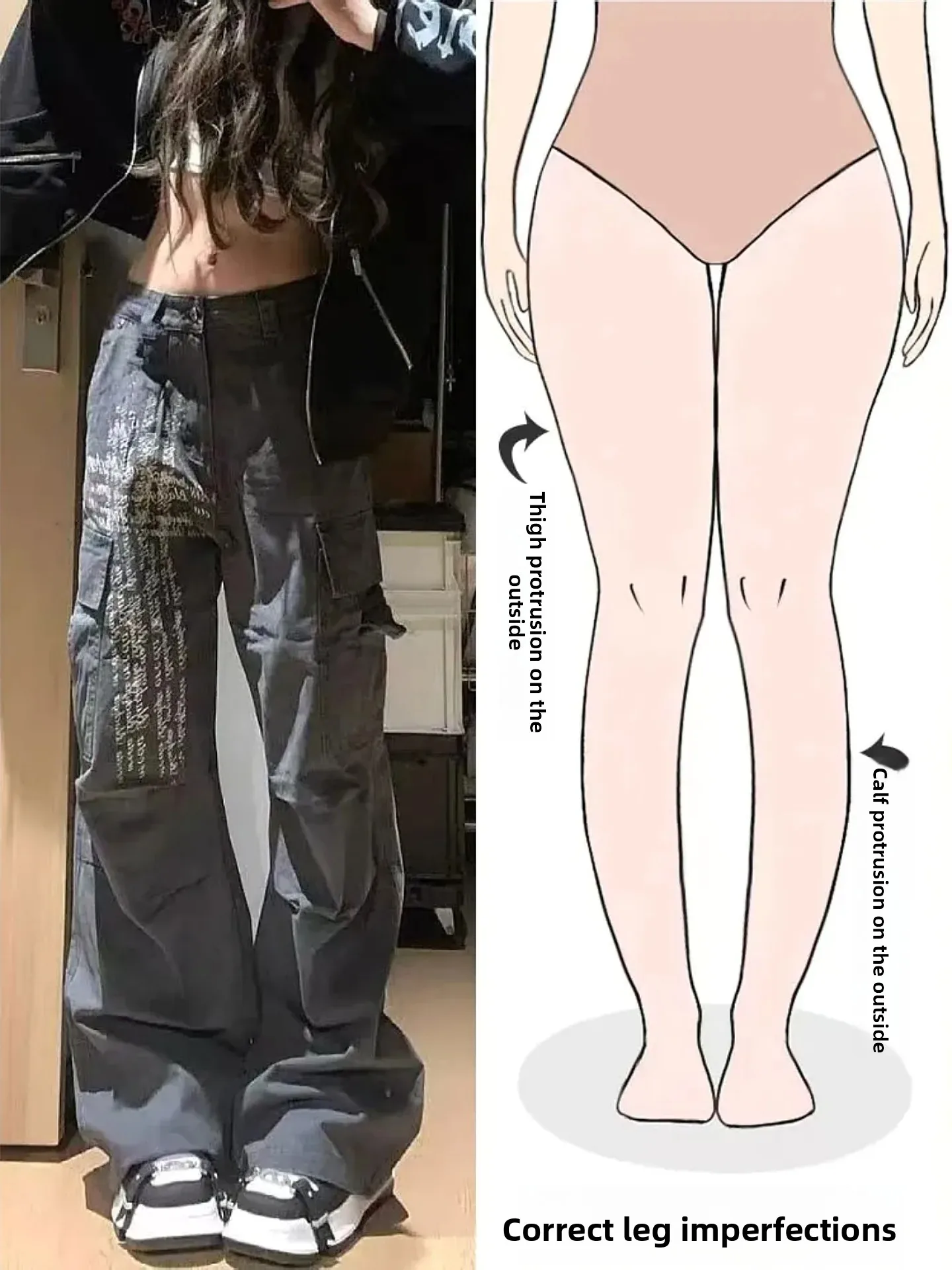 

Винтажные джинсы с высокой талией и широкими штанинами для женщин, в рабочем стиле, с множеством карманов, с буквенным принтом, осенние, в уличном стиле