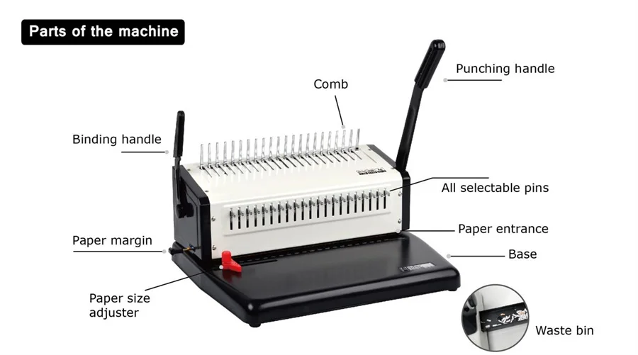 SG-S900 A4 B5 Paper Manual Comb Binding Machine Booklet Punch and Binding Machine 25 Sheet Puncher With Moable Pins