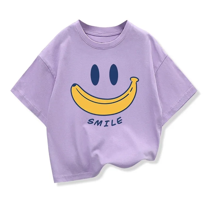 Original Design Summer Kids Cotton Short Sleeve T-shirt Smile Banana Funny Graphic Kids Clothes Tee Boys Girls Looes Tee Tops