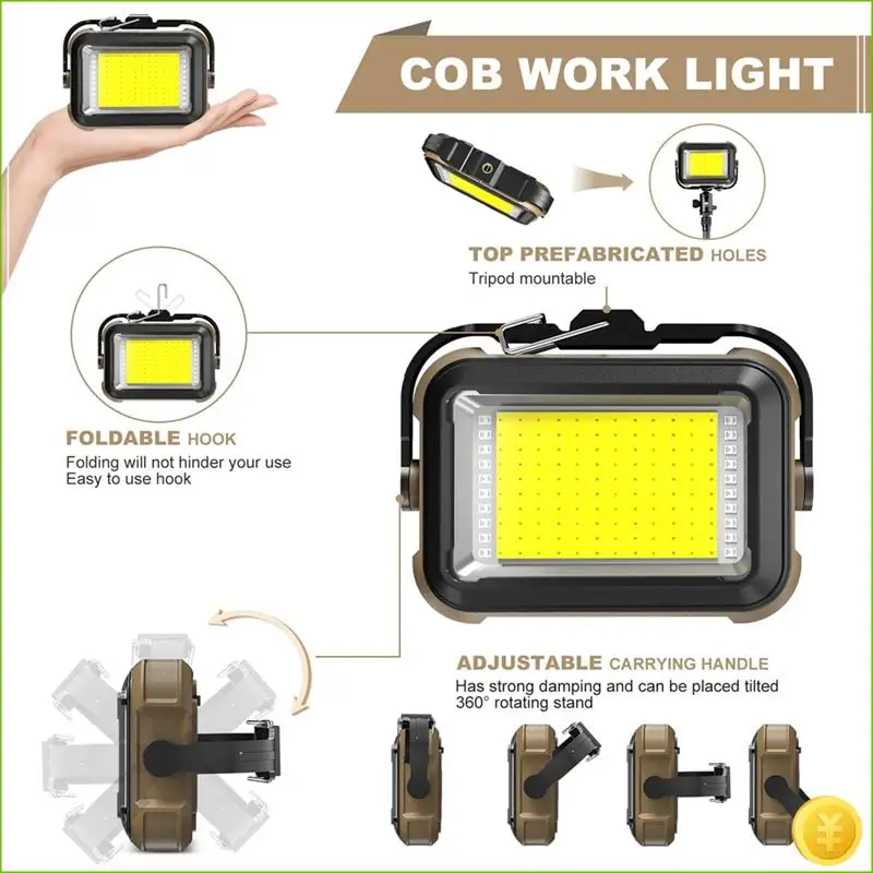 Bright LED Work Light With COB Inspection Lamp, Tail Magnetic, USB Charging–Ideal For Car Repair, Garage, Camping, Hiking