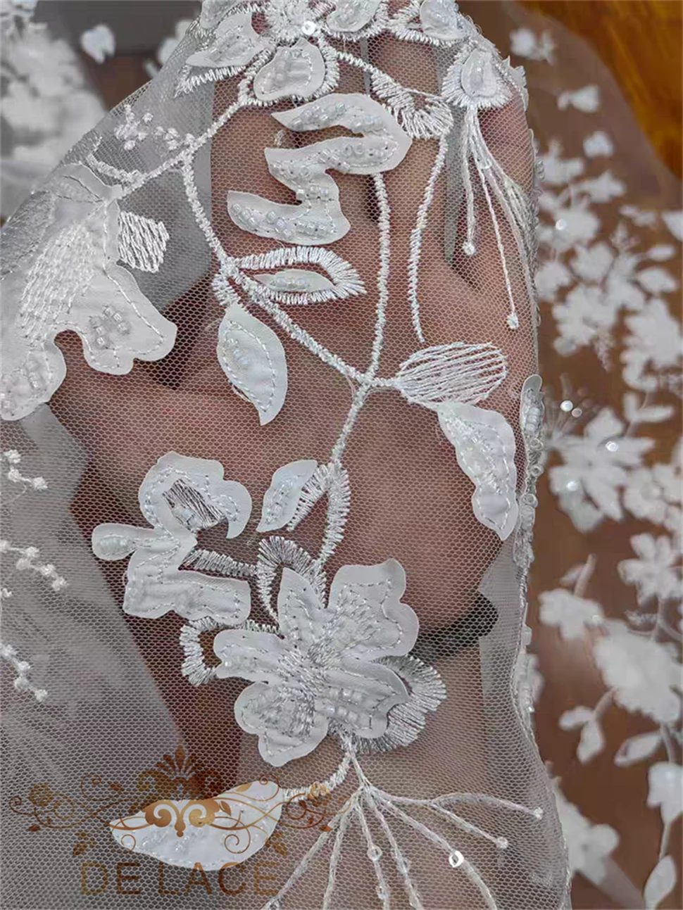 New Style Sequins Lace Floral Beaded Embroidered Lace Bridal Wedding Dress Fashionable Lace Fabric