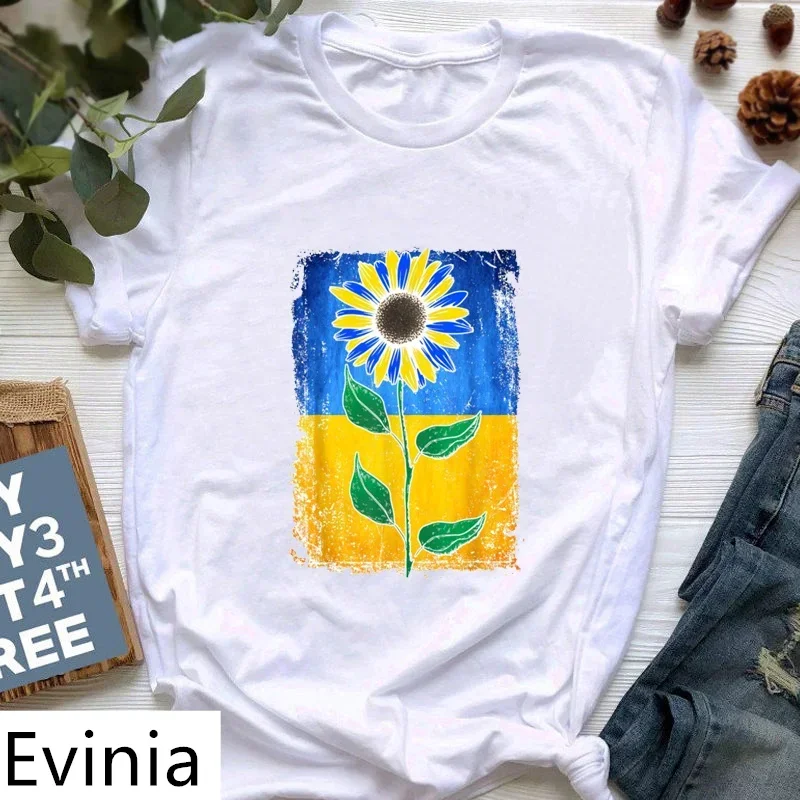 2024 БУКВА Ю Ukrain Inscription Women T-shirts Aesthetic flowers and butterflies pattern Print shirt clothes Summer tshirt tee