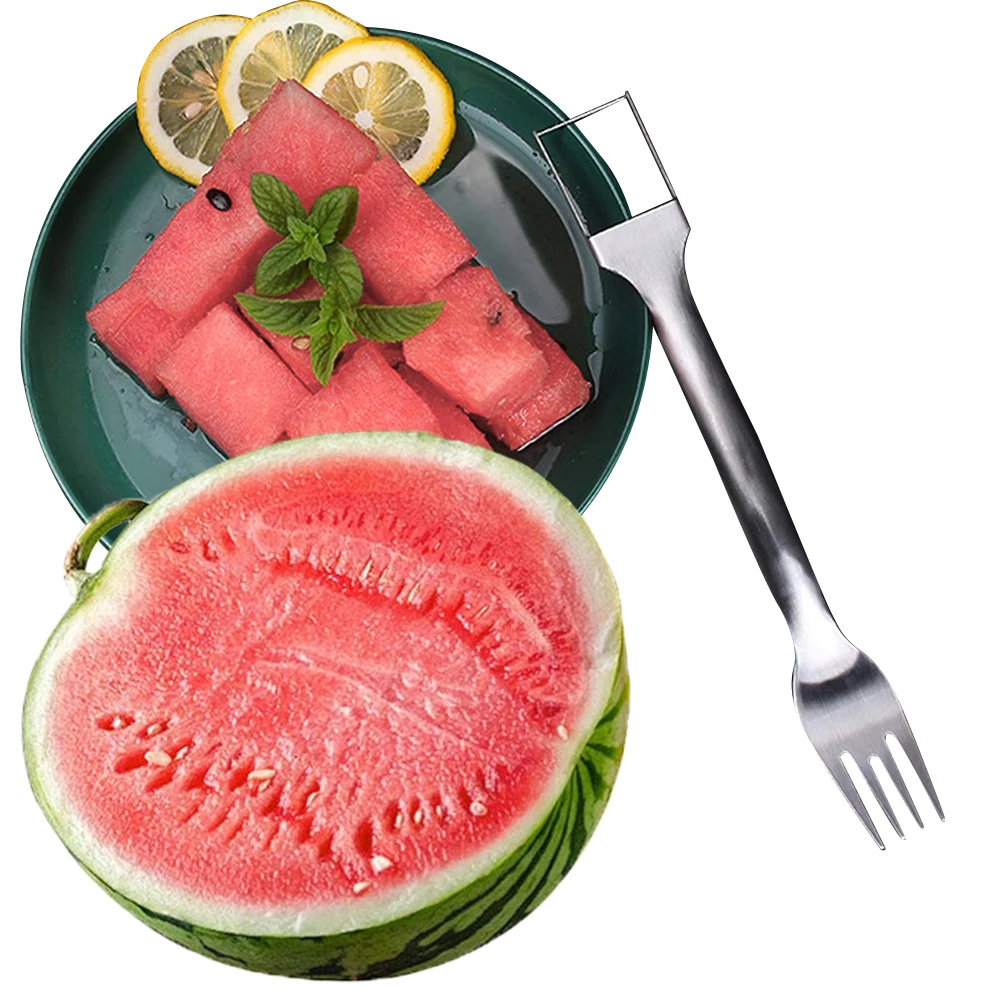 2 In 1 Watermelon Fork Slicer Stainless Steel Portable Fruit Cutter Dual Head Watermelon Cutter for Home Kitchen Gadget
