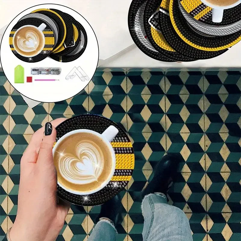 6 Football Diamond Painting Coaster Kit DIY Diamond Art Coaster, adult and Beginner Diamond Dot Kit