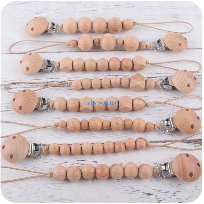 

Wooden Bead Pacifier Clip for Baby Silicone Dummy Pacifiers Soother Chain Holder 4XBD