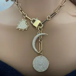 10pcs Kpop Y2k Gold Color CZ Crescent Moon Heart Charm Choker Necklace Stainless Steel Jewellery Cable Chain Jewelry Women Tiki