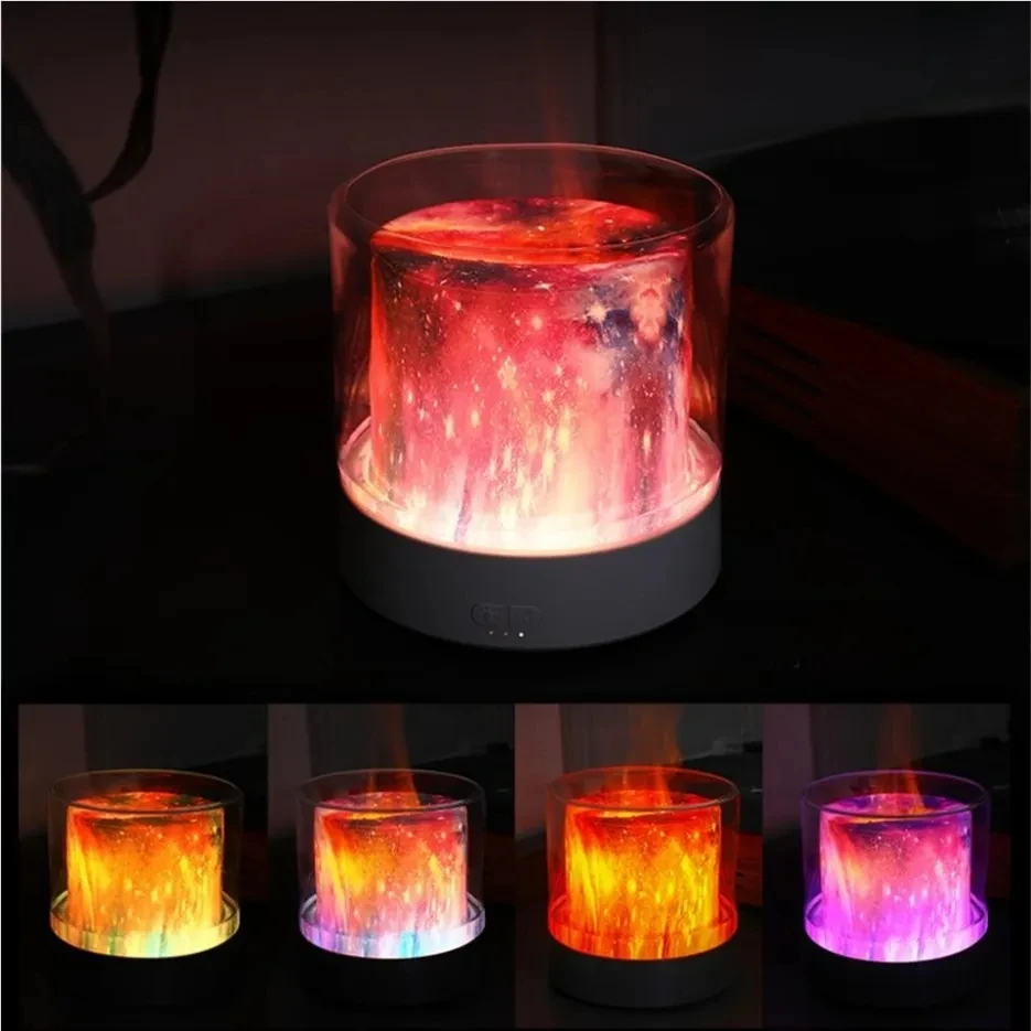 USB Essential Oil Aroma Diffuser with Flame Night Light For Home Room Fragrance Silent Ultrasonic Aromatherapy Air Humidifier