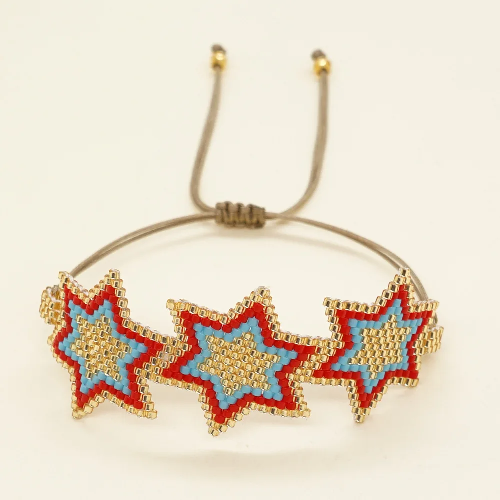

ZGMXR Bohemia Rice bead bracelet Gradient color Adjustable Personality Hand-woven Hexagon Geometry Stars Beaded bracelet