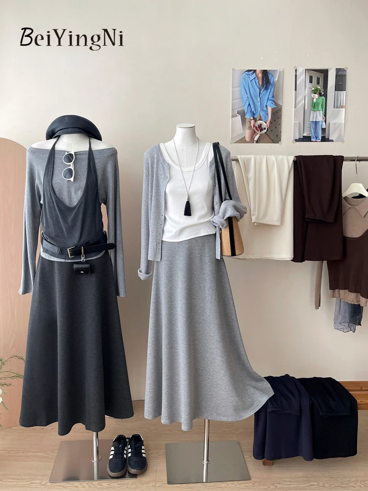 Beiyingni Winter Elegant Women's Long Skirts Casual Slim Fit A-line Maix Skirt Ladies Black Soft Korean Luxury Mermaid Skirt