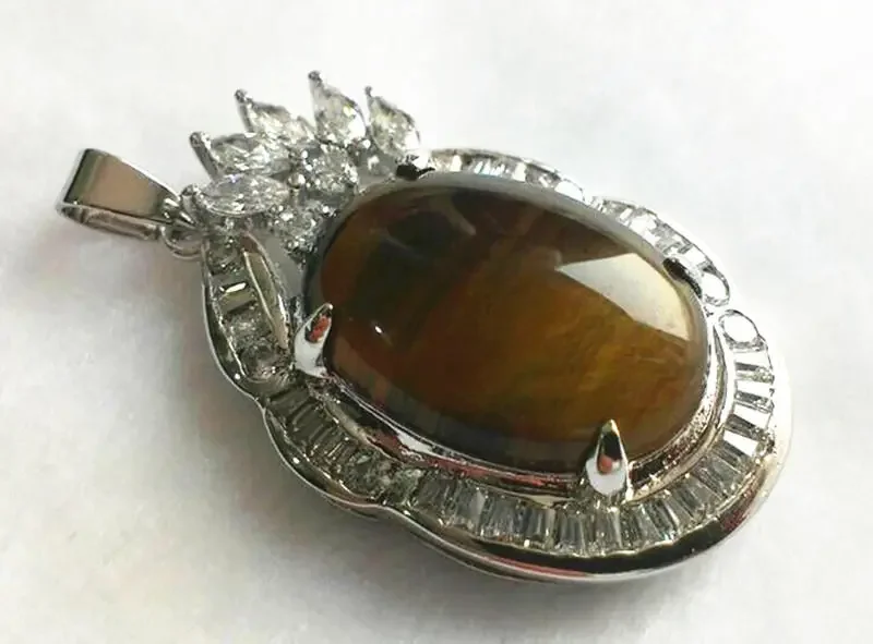 

harming Crystal Inlay 18*25mm Tiger Eye Stone Pendant