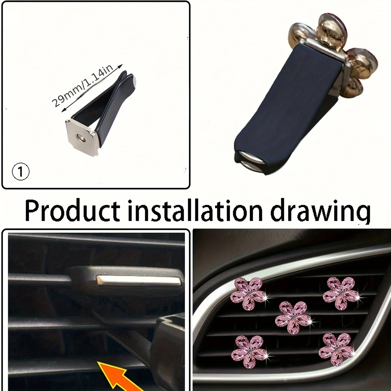 5Pcs Bling Crystal Flower Car Air Vent Clips Rhinestone Auto Air Outlet Decor Ornament Universal Car Interior Styling Accessorie view 2