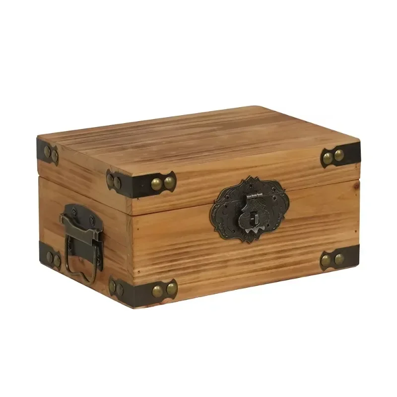 Solid wood retro flip wooden box, with exquisite lock design, preferred home storage decoration, multi-functional rectangular