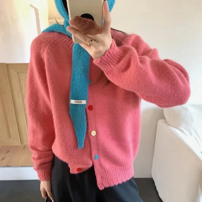 

Autumn New Fashion Lazy Style Open Cardigan Coat Long Sleeve Korean Style round Neck Knitted Sweater Women's Loose Soft