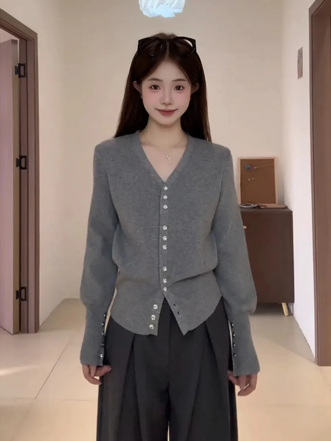 

plus Size Korean Sle V-Ne Knitted Open Cardigan Women's Slim Fit Long Sve Sweater Top for Autumn Winter Faion