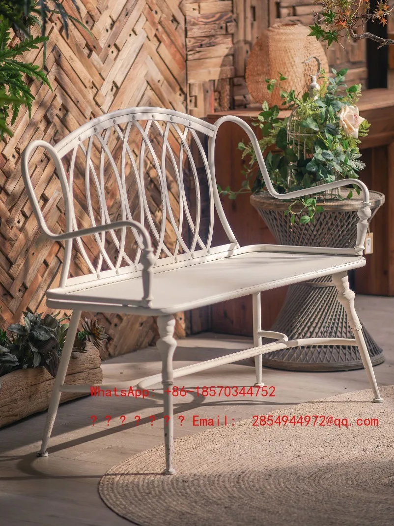 Outdoor Leisure Bench Wrought Iron Double Chair Retro Old Courtyard Bench Cafe Table and Chair Combination Garden Bench