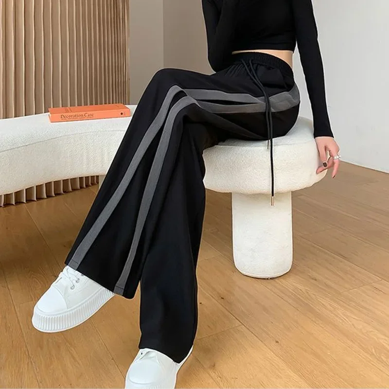 Summer Women Casual Sports Style Pants Lady Comfortable Baggy Wide Leg Straight Leg Trousers Female Fashion High Waisted Slacks