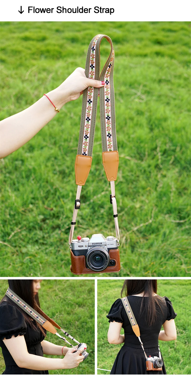 Camera Shoulder Strap Neck Strap Wider Thicker Vintage Retro Long Easy Install Buckle Strap Flower for Sony Fuji Canon Nikon PK