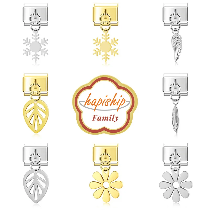 2024ครอบครัว hapiship แฟชั่นผู้หญิงจี้รูปดอกไม้อิตาลีลิงก์ขนาด9มม. สร้อยข้อมือสแตนเลสสตีลทำ DIY NEW278เครื่องประดับ