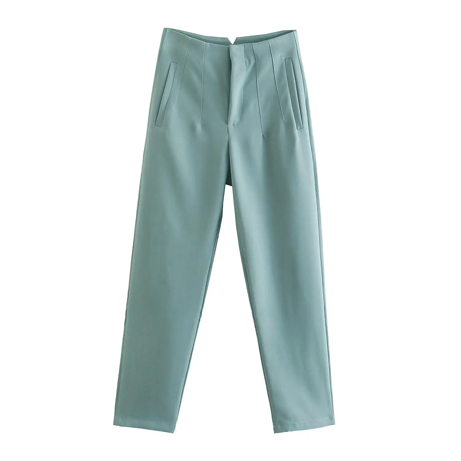 Straight Leg Pants High Waist Full Length Vintage Trousers for Women - Green