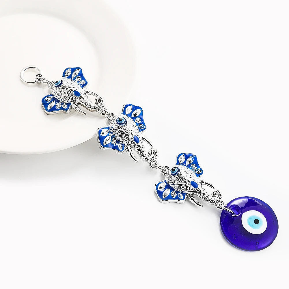 Turkey Blue Evil Eye Keychain Alloy Elephant Head Charm Lucky Amulet Car Pendant Home Garden Wall Hanging Protection Decorations